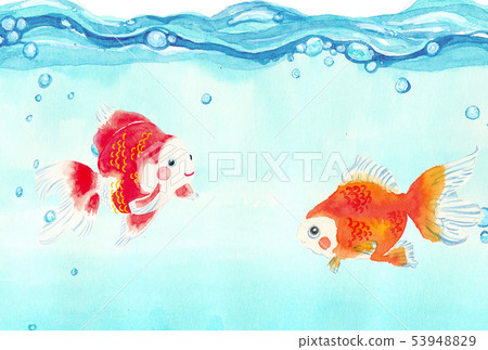 金魚游泳的水彩例證在水中 金魚游泳的水彩例證在水中 53948829