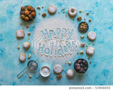 Happy holidays food background. Happy holidays food background. 53948850