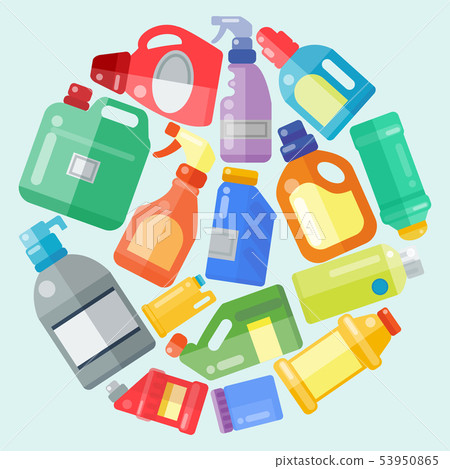 Cleaning products household bottle plastic liquid detergent product vector illustration. Housework 53950865