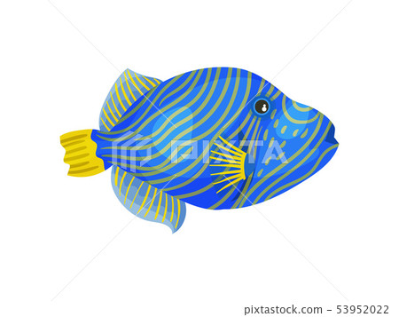 Blue fish with thin yellow stripes. Vector illustration on white background. 53952022