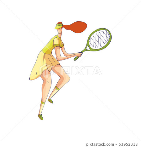 Woman tennis player is preparing to hit the ball. Vector illustration on white background. 53952318