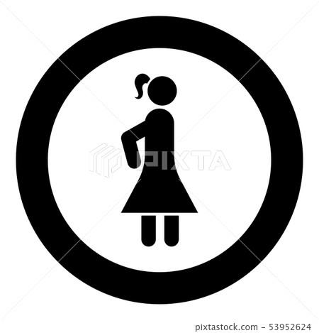Woman stick icon in circle round black color Woman stick icon in circle round black color 53952624