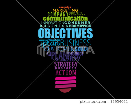 Objectives light bulb word cloud collage 53954021