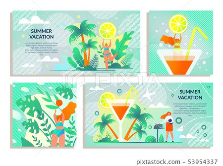 Set Sticker with Inscription Summer Vacation Flat. 53954337