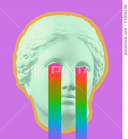 Modern conceptual art poster with green purple colorful antique Venus bust. Contemporary art collage Modern conceptual art poster with green purple colorful antique Venus bust. Contemporary art collage 53956286