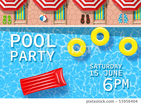 Pool party invitation with top view of pool Pool party invitation with top view of pool 53956404