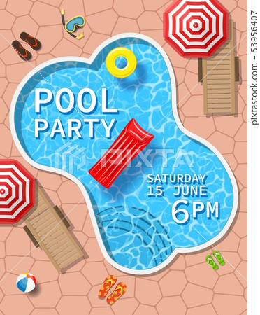 Pool party invitation with top view of pool Pool party invitation with top view of pool 53956407