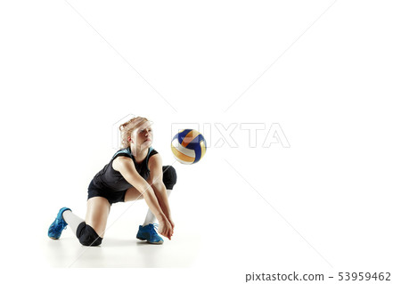 Young female volleyball player isolated on white studio background 53959462