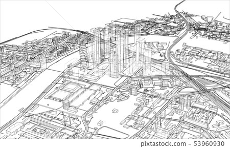 Outline city concept. Wire-frame style Outline city concept. Wire-frame style 53960930