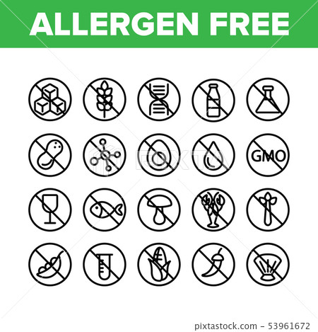 Allergen Free Food Vector Linear Icons Set - Stock Illustration ...