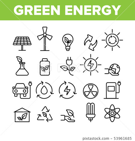 Green Energy Sources Vector Linear Icons Set - Stock Illustration ...