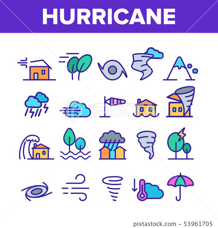 Hurricane Natural Disaster Vector Linear Icons Set - Stock Illustration ...