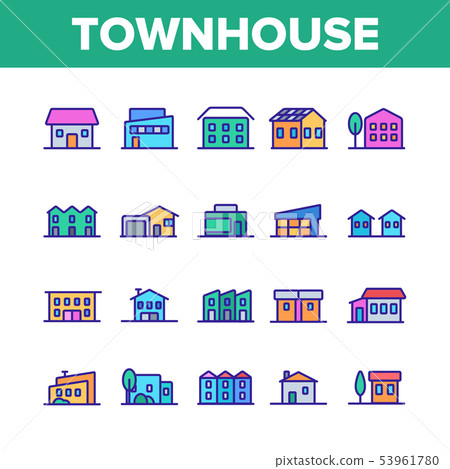 Townhouses, Residential Buildings Vector Linear Icons Set Townhouses, Residential Buildings Vector Linear Icons Set 53961780