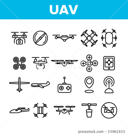 UAV, Remote Control Drones Vector Linear Icons Set - Stock Illustration ...