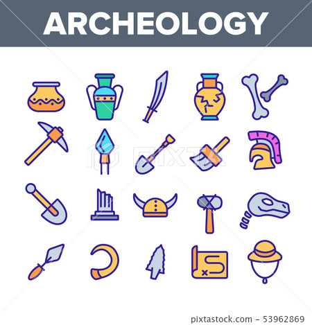 Archeological Tools And Excavations Vector Linear Icons Set 53962869