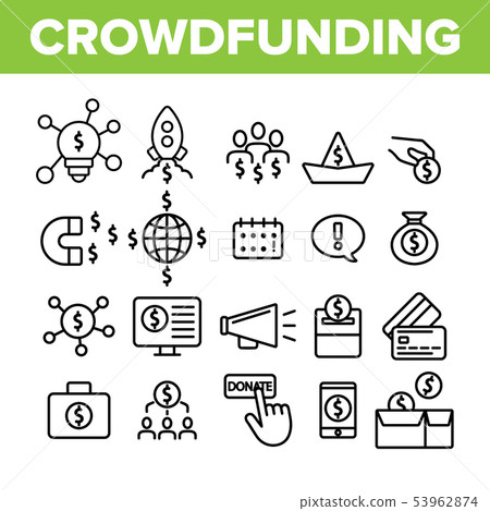 Crowdfunding, Collective Investment Vector Linear Icons Set 53962874