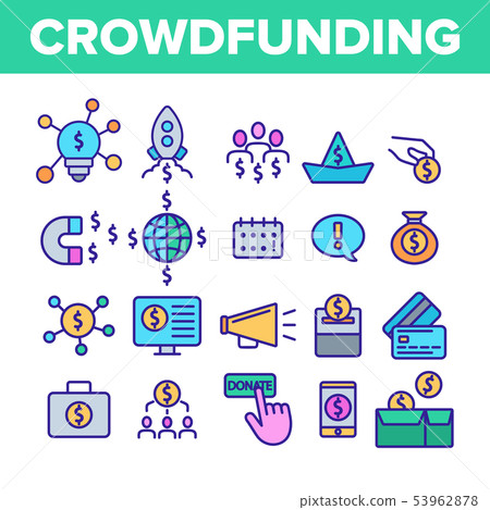 Crowdfunding, Collective Investment Vector Linear Icons Set Crowdfunding, Collective Investment Vector Linear Icons Set 53962878