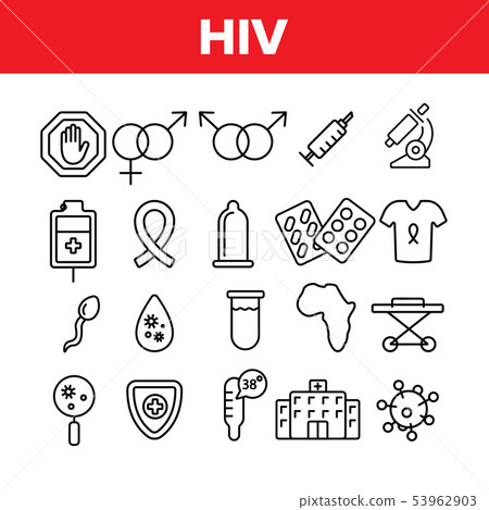 HIV And AIDS Awareness Vector Linear Icons Set 53962903
