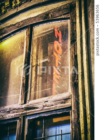 Window with reflective inscription Hotel, analog Window with reflective inscription Hotel, analog 53963656