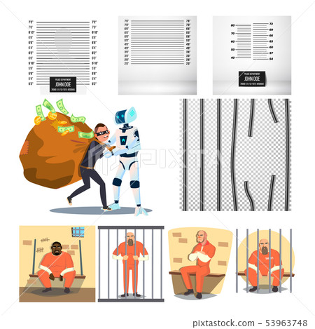 Arrested Character Criminal And Prison Set Vector Arrested Character Criminal And Prison Set Vector 53963748