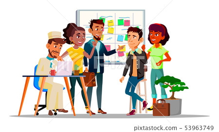 Characters Team Working In Coworking Space Vector Characters Team Working In Coworking Space Vector 53963749