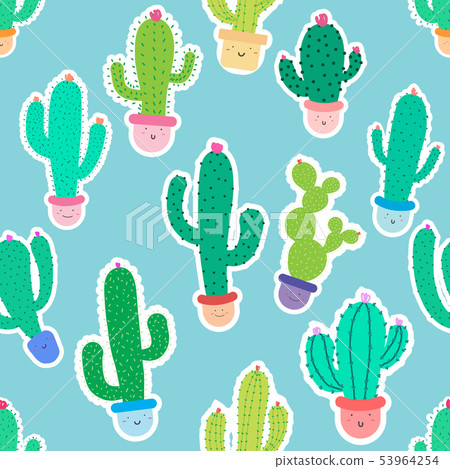 Cute seamless cactus pattern background. 53964254