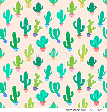 Cute seamless cactus pattern background. 53964255