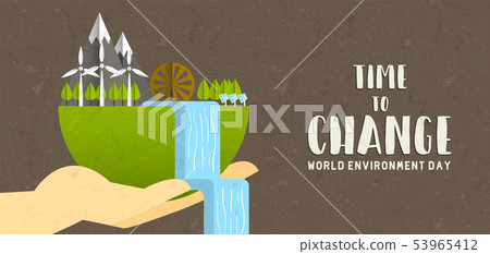Environment Day Banner Of Green Earth Landscape Stock