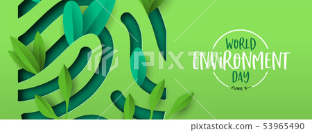Environment Day banner of green cutout fingerprint 53965490