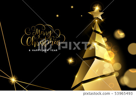 Christmas and New Year gold 3D pine tree card 53965493