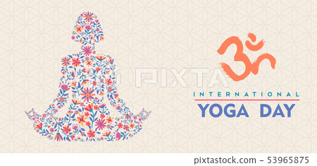 Yoga Day Banner Of Floral Woman Meditating Stock Illustration