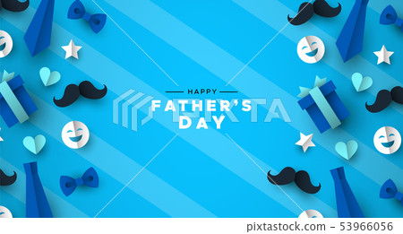 Fathers Day greeting card of blue dad paper icons 53966056