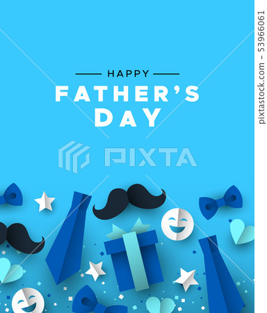Fathers Day greeting card of blue dad paper icons 53966061