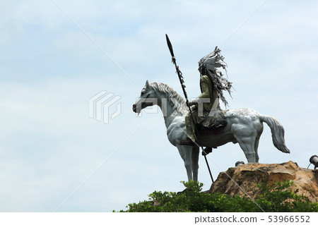 The statue of a red Indian tribe riding a horse 53966552