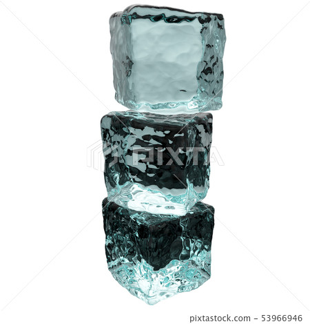 Pile of 3 blue ice cubes isolated on a white table Pile of 3 blue ice cubes isolated on a white table 53966946