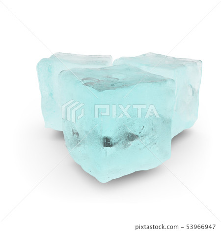 Pile of 3 blue ice cubes isolated on a white table Pile of 3 blue ice cubes isolated on a white table 53966947