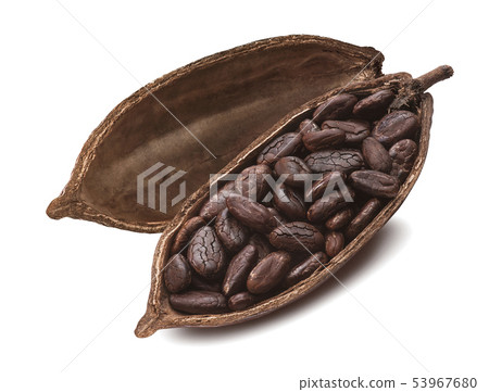 Cocoa pod filled with fried beans isolated on 53967680