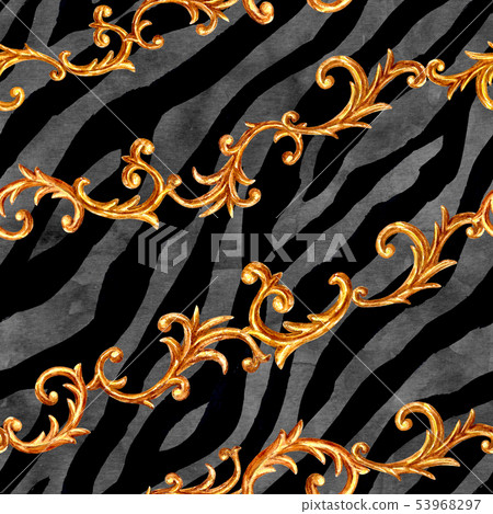 Golden baroque element seamless pattern. 53968297