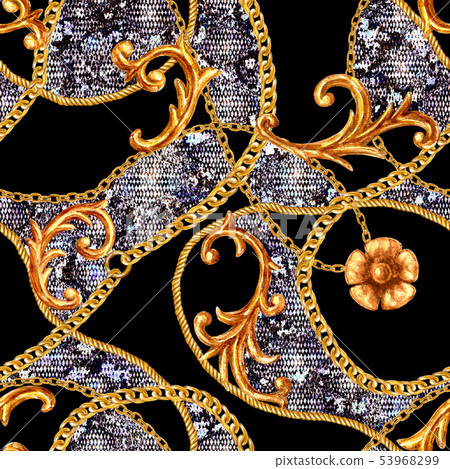 Golden baroque chain glamour snake skin seamless Golden baroque chain glamour snake skin seamless 53968299