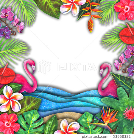 Abstract summer watercolor sea wave, sand beach 53968321