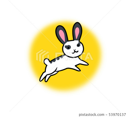 Illustration of a rabbit leaping and jumping (yellow circle background) Illustration of a rabbit leaping and jumping (yellow circle background) 53970137