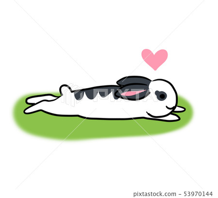 躺著一隻小狗（心）的一隻兔子的插圖 53970144