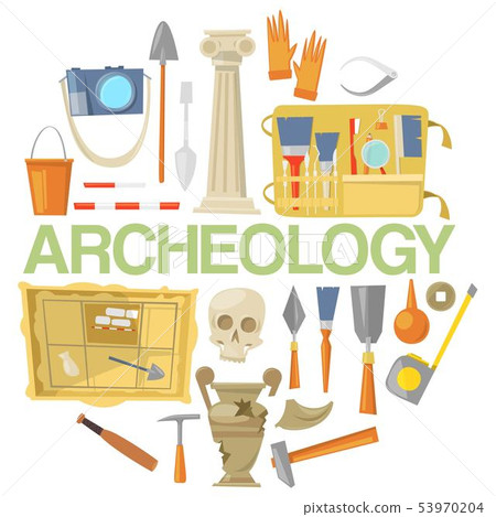 Archaeology Icon Set Banner Vector Stock Illustration