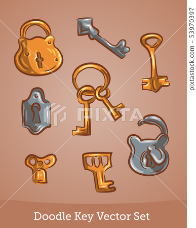 doodle keys set isolated on brown background. Vector 53970397