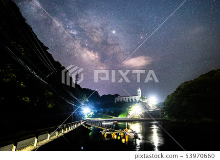 [Nagasaki Goto Islands] Nakatsushima Catholic Kiryu Church, Milky Way and Starry Sky 53970660