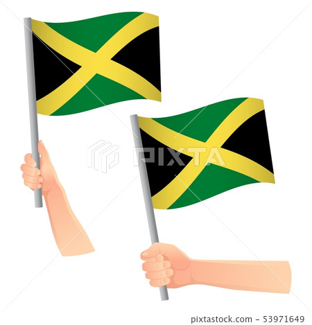 Jamaica flag in hand icon Jamaica flag in hand icon 53971649