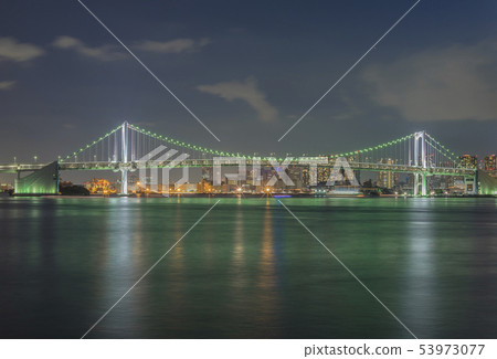 Lighted up Rainbow Bridge seen from Harumi Pier Lighted up Rainbow Bridge seen from Harumi Pier 53973077