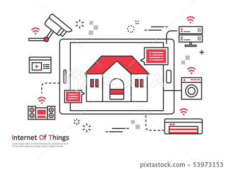 家庭劇院、Wi-Fi、IOT、物聯網、線條圖、插圖 家庭劇院、Wi-Fi、IOT、物聯網、線條圖、插圖 53973153