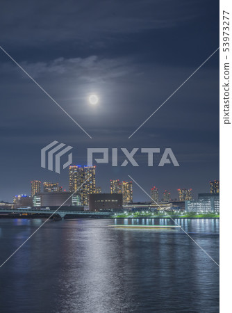 Night view of Toyosu in Koto-ku, Tokyo Moonlight and market lighting 53973277