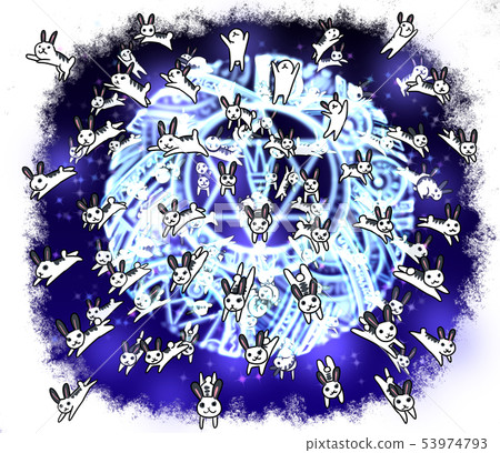 一群兔子從一個堅實的魔法圈出來（召喚魔法） 53974793